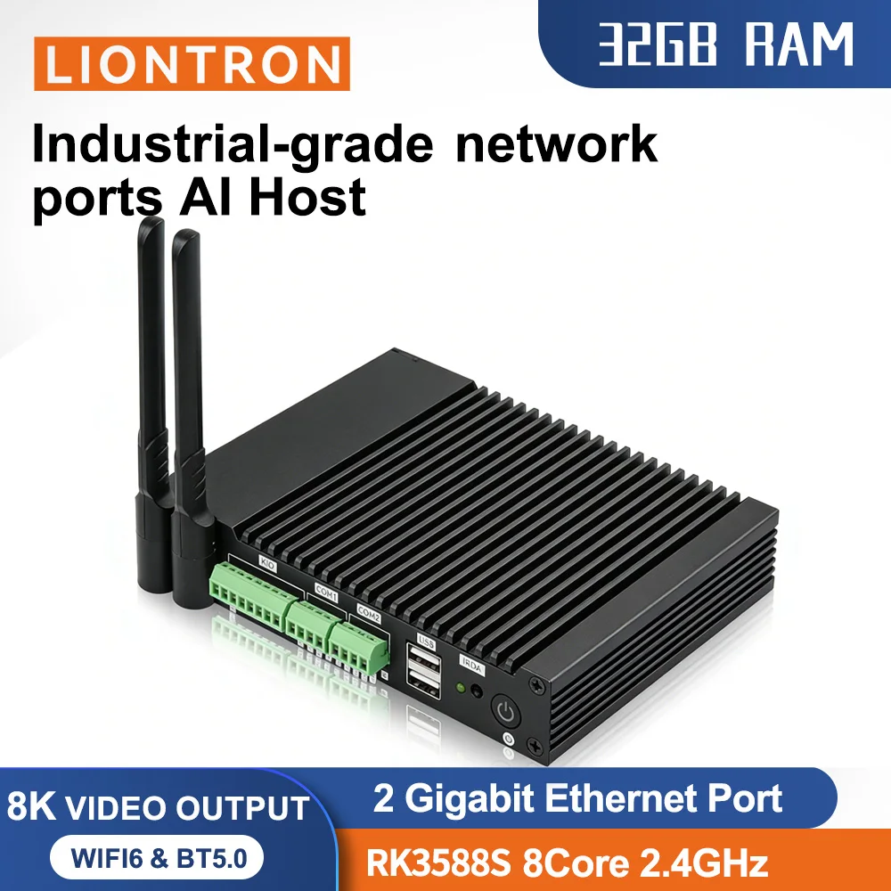 

Мини-ПК Liontron IC-K3588S, безвентиляторный промышленный ПК, восьмиядерный процессор RK3588S, 32 ГБ ОЗУ, 128 ГБ хранилище, NPU 6 TOPS, Android 13 Linux