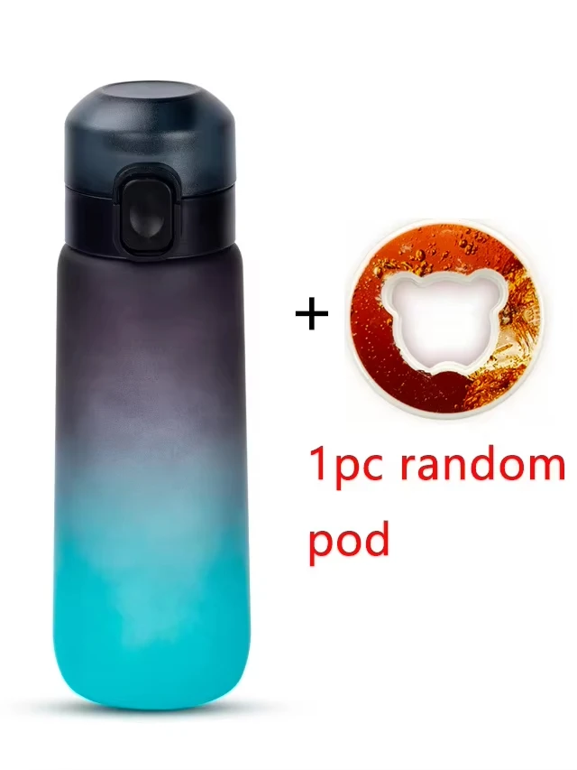 YOCITY 1 Stück 650 ml aromatisierte Wasserflasche mit zufälligen 1 Aromapseln Luftwasserflasche Frosted Black Air Camping Sport Fitness Cup 5