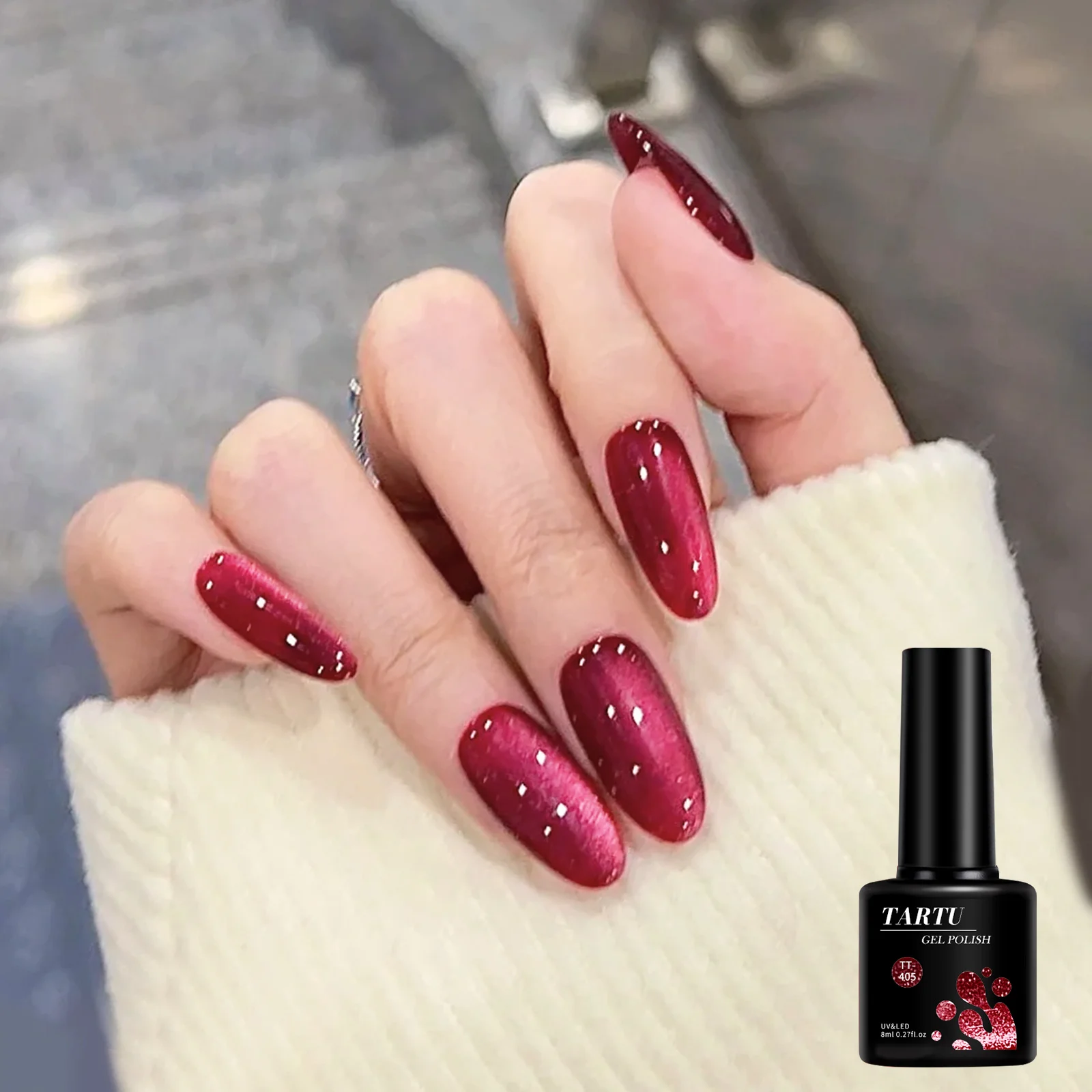 Cat Eye Gel Nail Polish,Red Brown black 8ml Soak Off LED/UV, Holographic Glitter Nail Art,for Home Salon Manicure Gift for Women