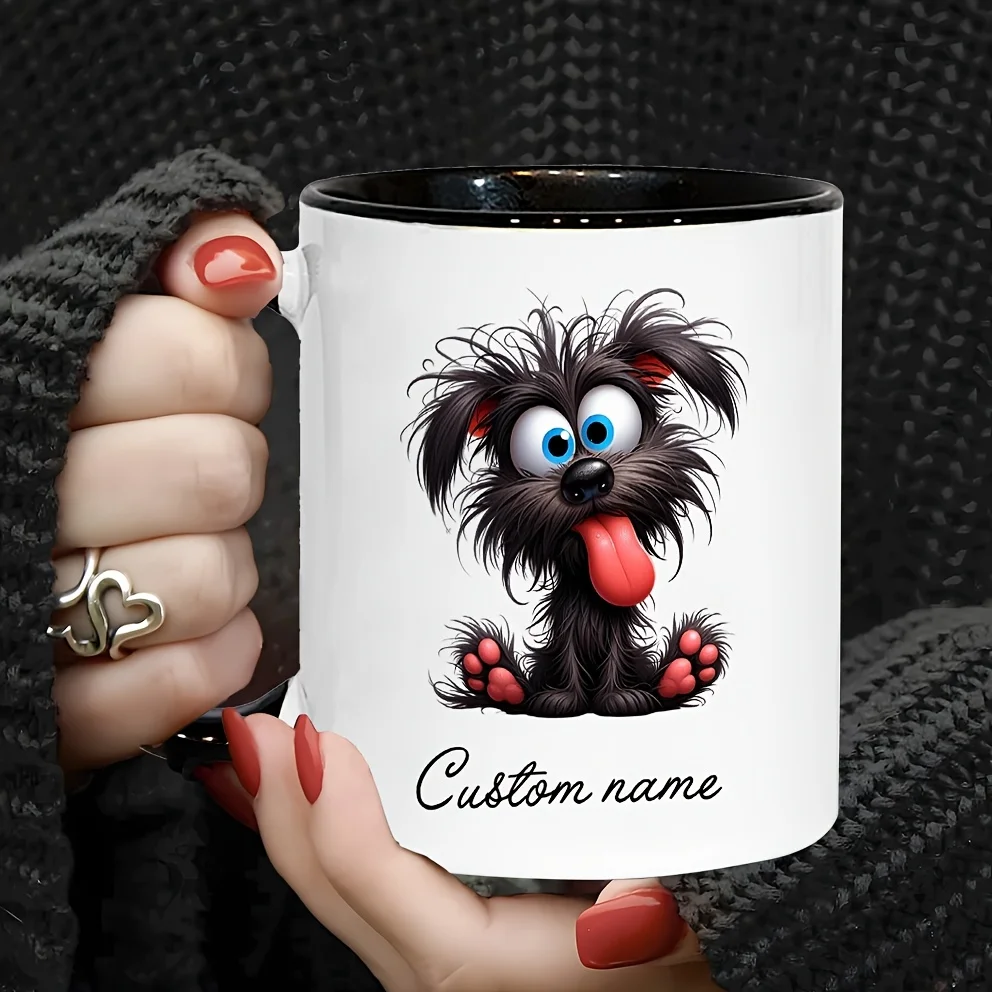 1pc Personalized Funny Puppy Ceramic Coffee Cup - Custom Name, Double-Sided Printing, Microwave Safe, Suitable for Home And Offi