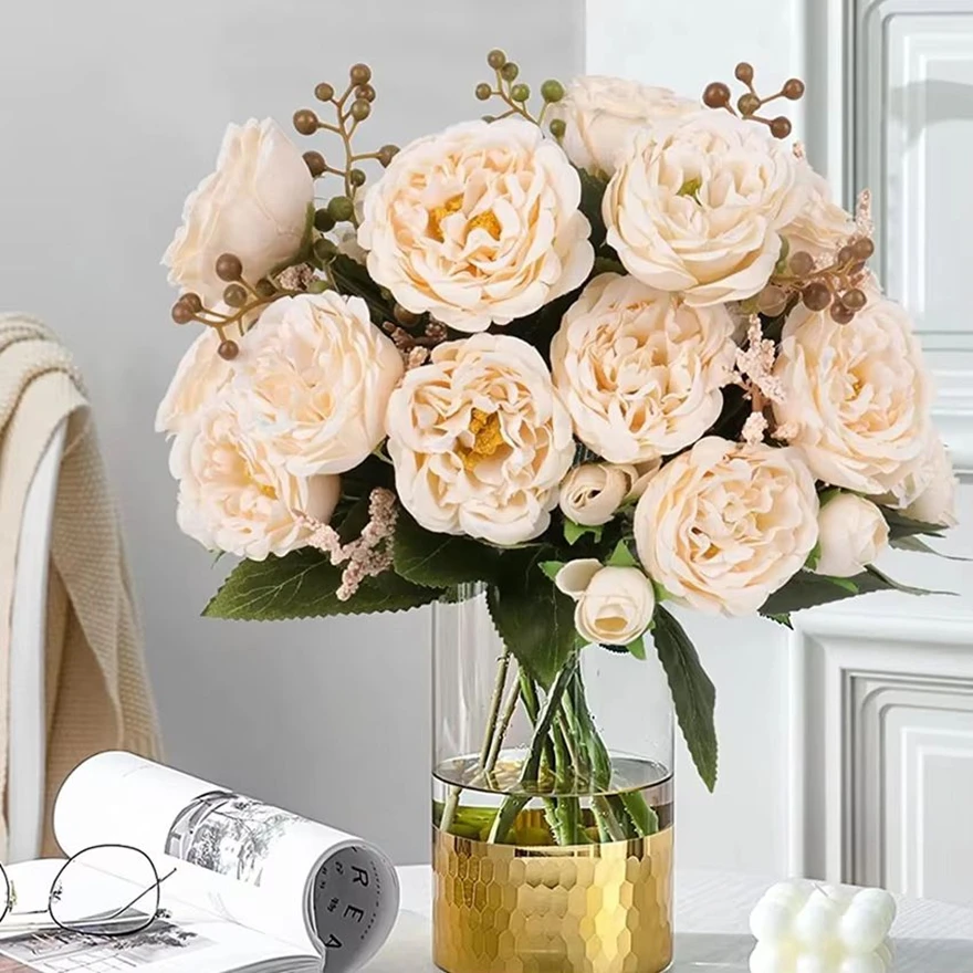 زهرة اصطناعية الحرير الفاوانيا ارتفع غرفة المنزل زهرية في الهواء الطلق ساحة حديقة مهرجان ديكور للطاولات لتقوم بها بنفسك باقة الزفاف Hotsale لتقوم بها بنفسك