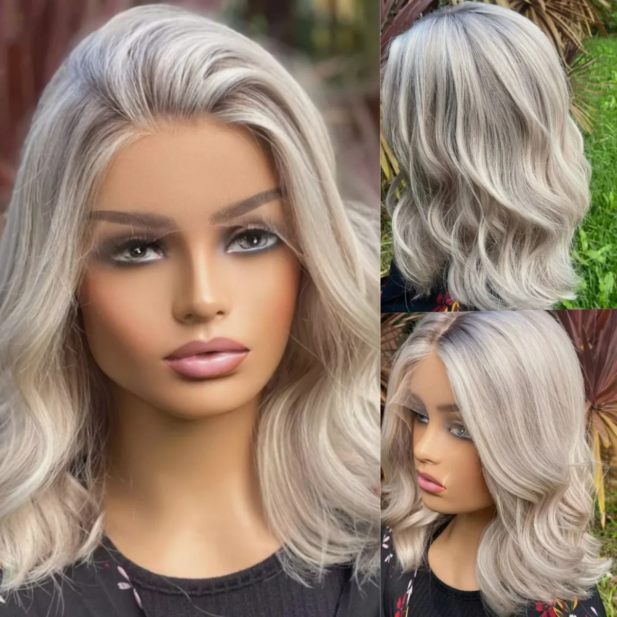 

Shoudler Ombre Ash Grey Blonde Lace Front Wig For Women Preplucked Hairline Synthetic Cheap Wigs On Sale Clearance Straight Wig