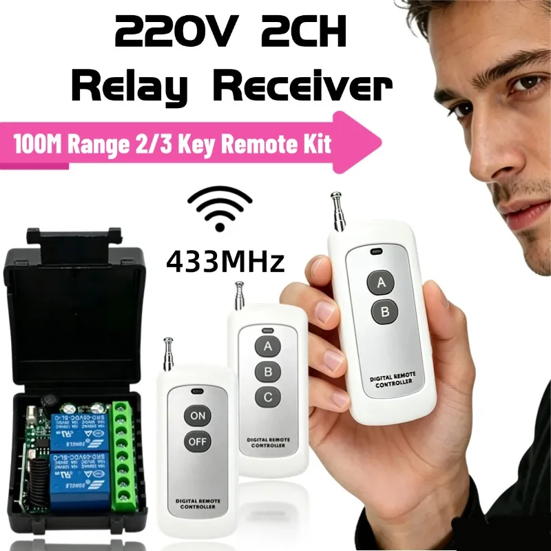433Mhz Wireless Remote Control Switch AC 110V 220V 230V 10A Relay 2CH Receiver Controller  for Garage Door Lighting Curtains