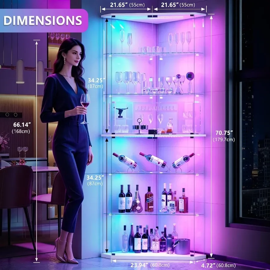 6-Tier Corner RGB LED Glass Display Cabinet with Human Sensor view 6