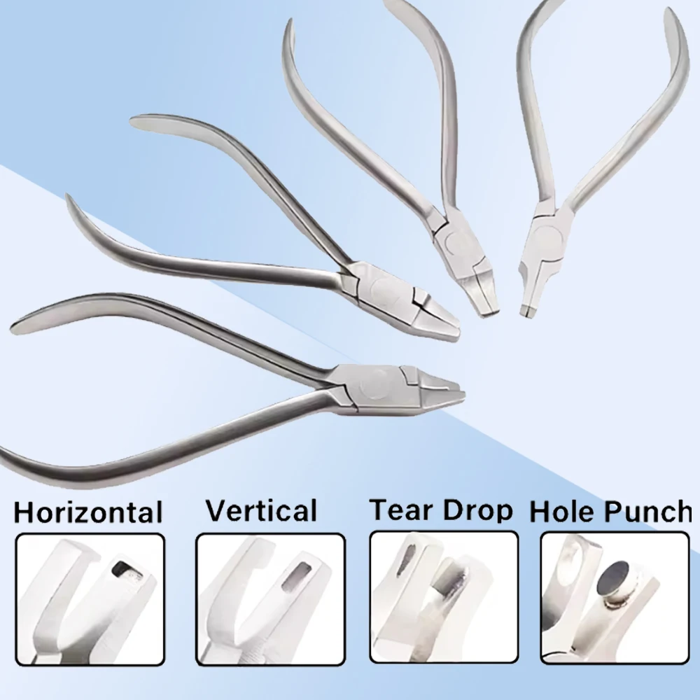 4 PCS Dental Orthodontic Tools Set Thermal Forming Plier Punch Vertical Tear Drop Cutter Aligner Plier Clear Aligners