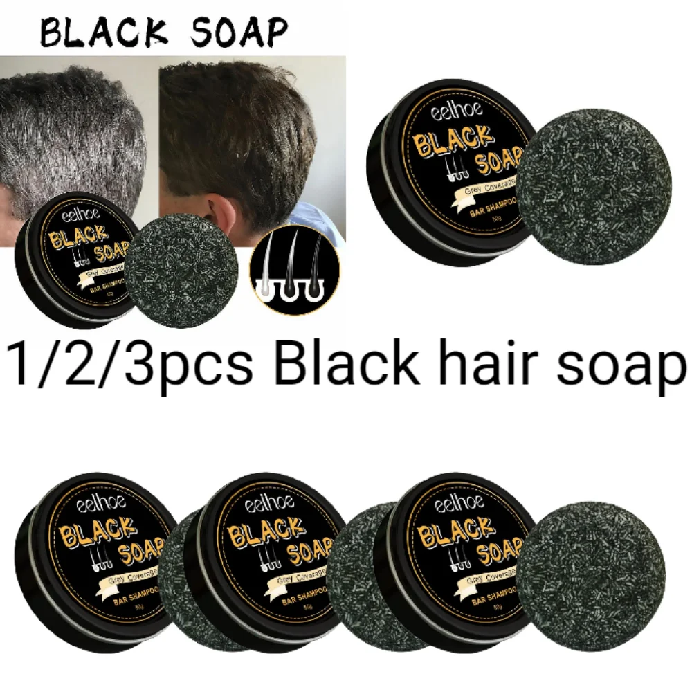 1/2/3pcs Hair Darkening Shampoo Bar White Hair Coverage Deep Cleaning Soft Shiny Nourishing Anti Dandruff Improve Gray Hair Soap