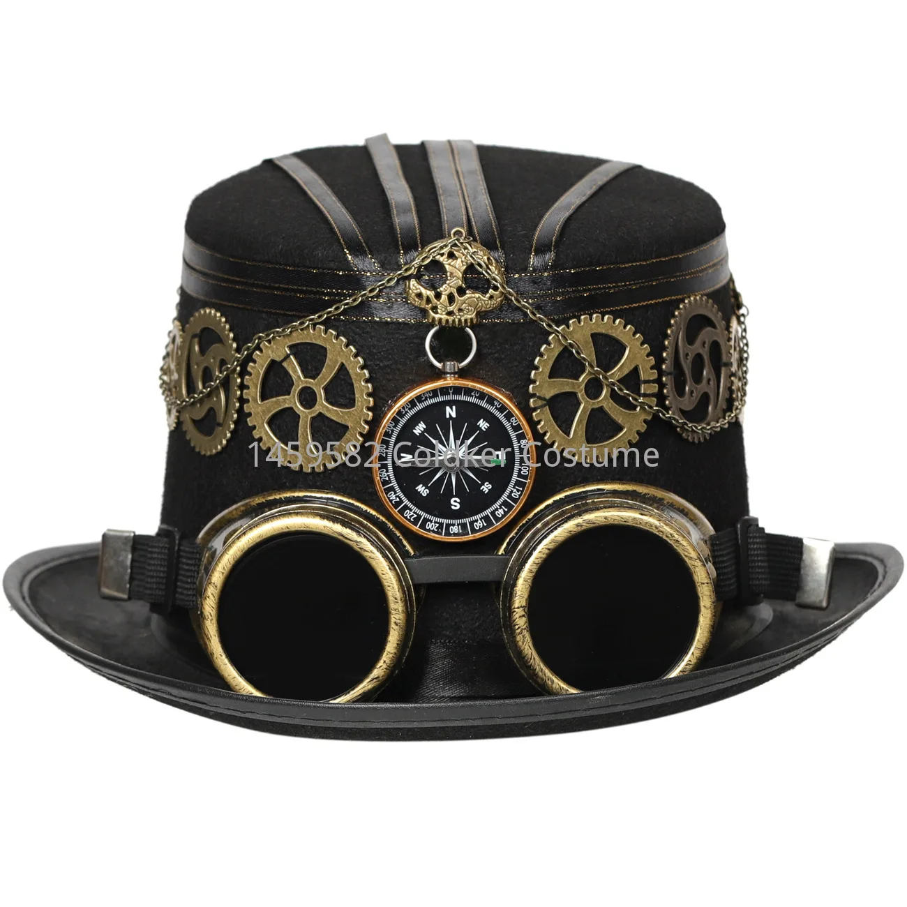 Unisex Retro Style Steampunk Top Hat Metal  Rose Gothic Rivet Wide Brim Head Wear Gears for Jazz Cosplay Halloween Fancy Dress