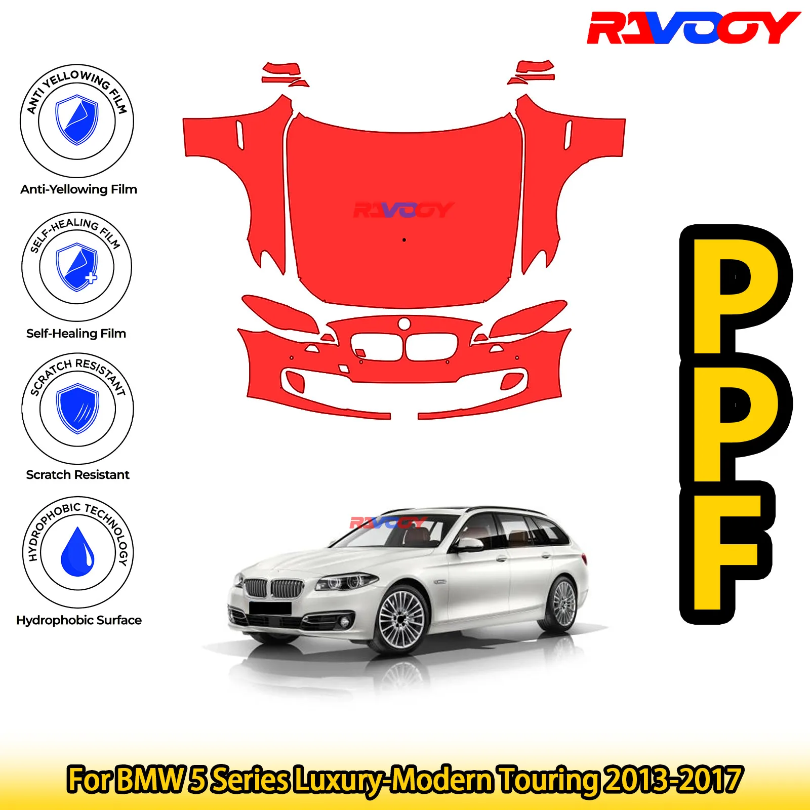 

Для BMW 5 Series Luxury-Modern Touring 2013-2017 глянцевая матовая черная предварительно вырезанная передняя защитная пленка PPF для защиты от краски