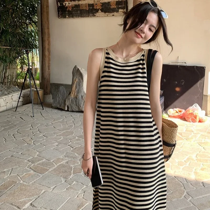 Vestidos básicos a rayas para mujer, Vintage, combina con todo, estilo coreano seductor, informal, tierno, estético, sencillo, encantador, acogedor para uso diario