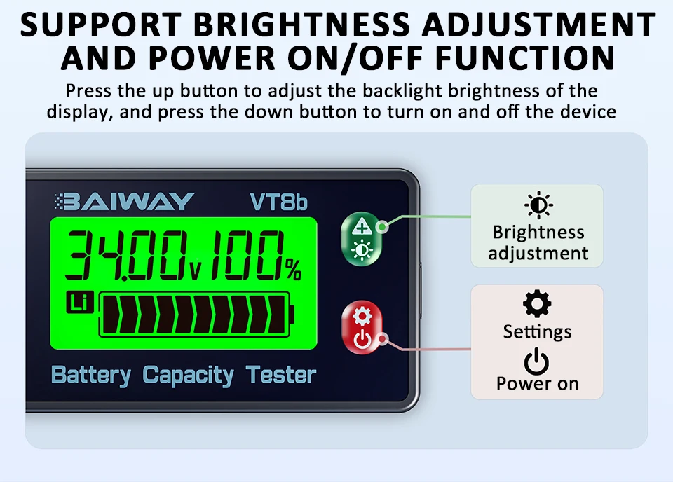 VT8b DC-Batterie-Voltmeter DC 8V-120V Kapazitätsanzeige-Messgerät Lithium LiFePO4 Blei-Säure-Batterietester für Elektrofahrzeuge – Detail 3