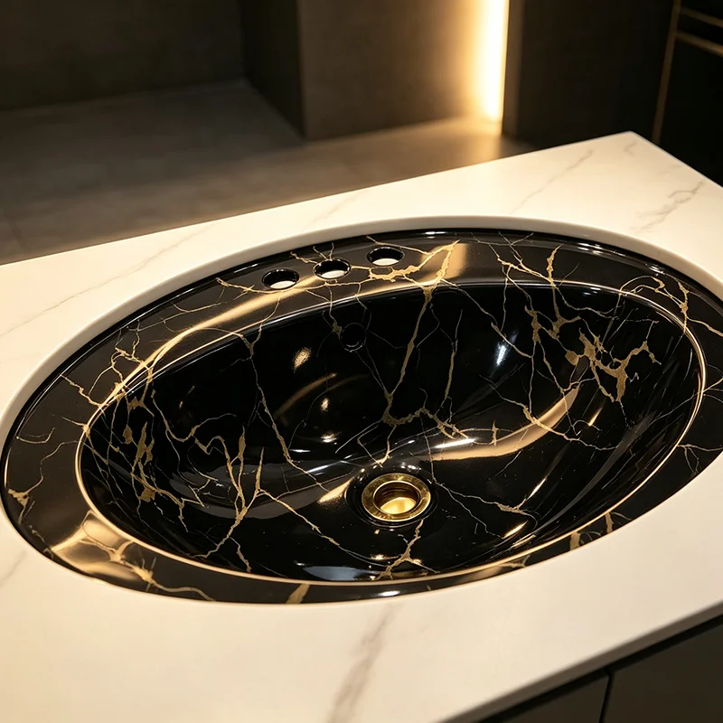 Elegant Stone-Patterned Ceramic Vessel Sink, Oval-Shaped Built-In Design Ceramic Washbasin - an Ideal Choice for Modern Bathroom Fixtures, Suitable for Dressing Rooms, Vanity Tables, and Bathrooms