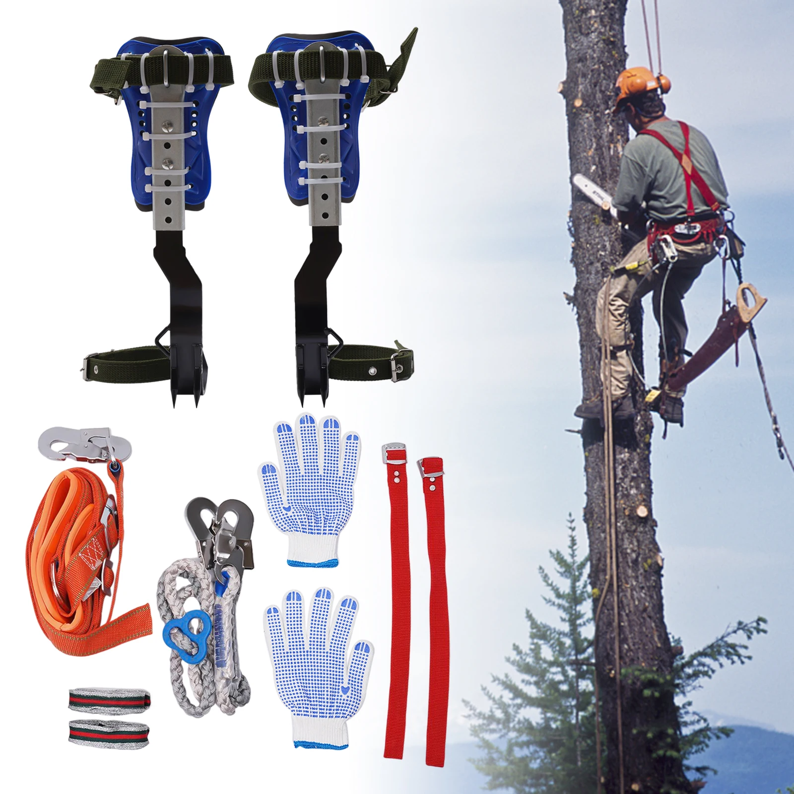 Climbing Spike, Adjustable Tree Climbing Gear with Extra Multi-Functional Straps