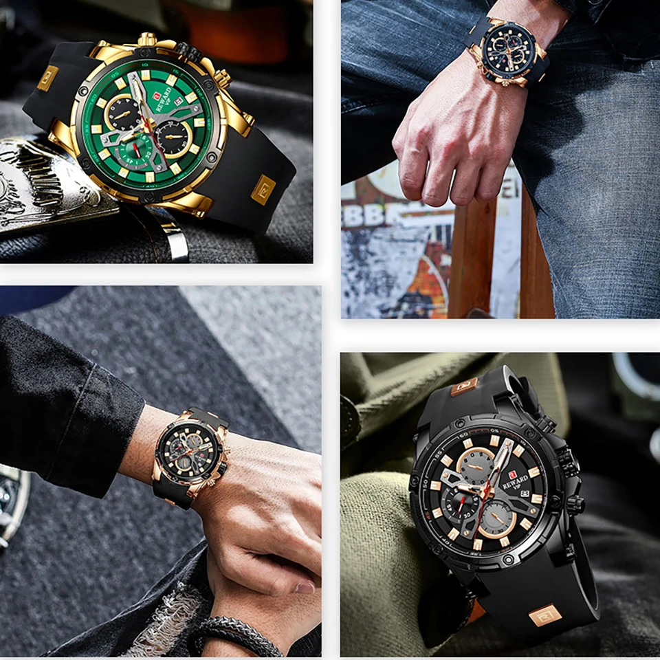 2021 New REWARD Mens Watches Blue Waterproof Top Brand Luxury Chronograph Sport Watch Quartz Men Wristwatch Relogio Masculino