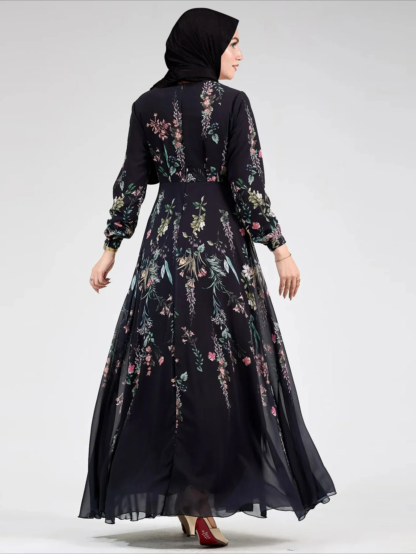 عباية عيد للنساء فستان مطبوع شيفون إسلامي جلابية فيستدوس لارجوس حفلة قفطان رمضان فساتين طويلة دبي قفطان عربي رداء #5