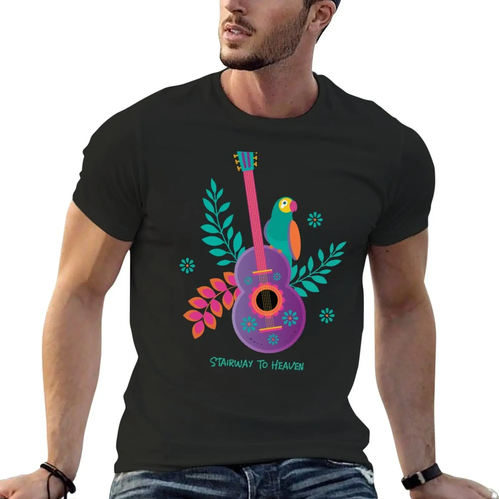 Stairway To Heaven Guitar & Bird T-Shirt plus sizes Short sleeve tee mens t shirts top quality