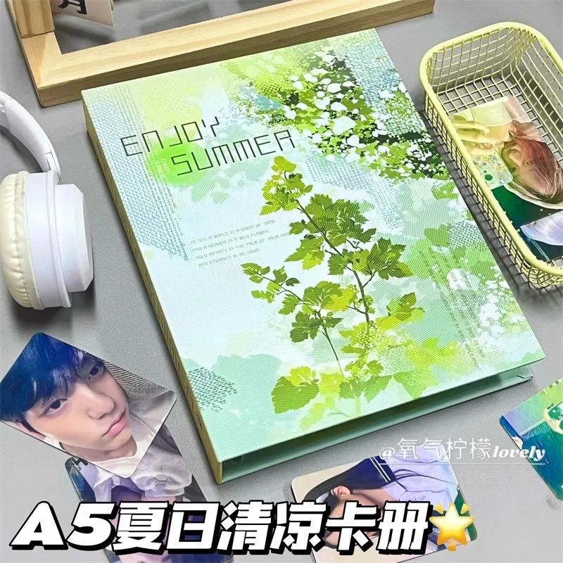 Summer Fresh Green A5 Photo Card Holder - 4 Pocket Binder for 3 Inch Kpop Photocards, Polaroids 6Ring Album Organizer for Fans