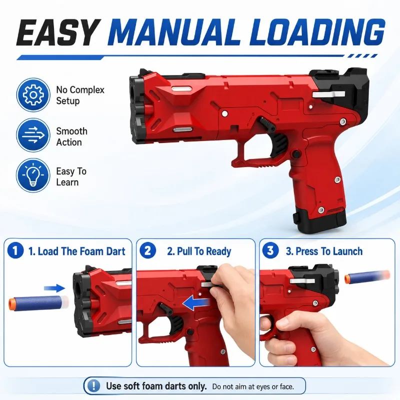 Kids Soft Bullet Interactive Toy, Manual Loading Reusable Bullets Outdoor Game Toy