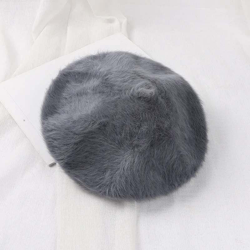 Solid Color Puffy Flush Angora French Beret Furry Artist 