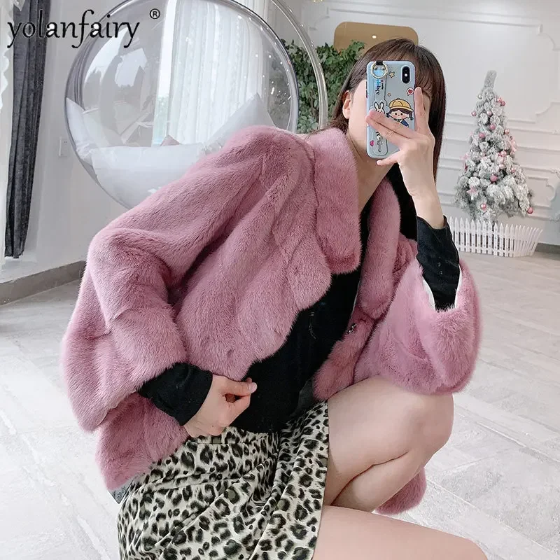 

Real Mink Fur Coat Women Whole Pure Mink Short Coats Female Elegant Korean Style Fur Jacket Winter New Stand Collar Clothing FCY