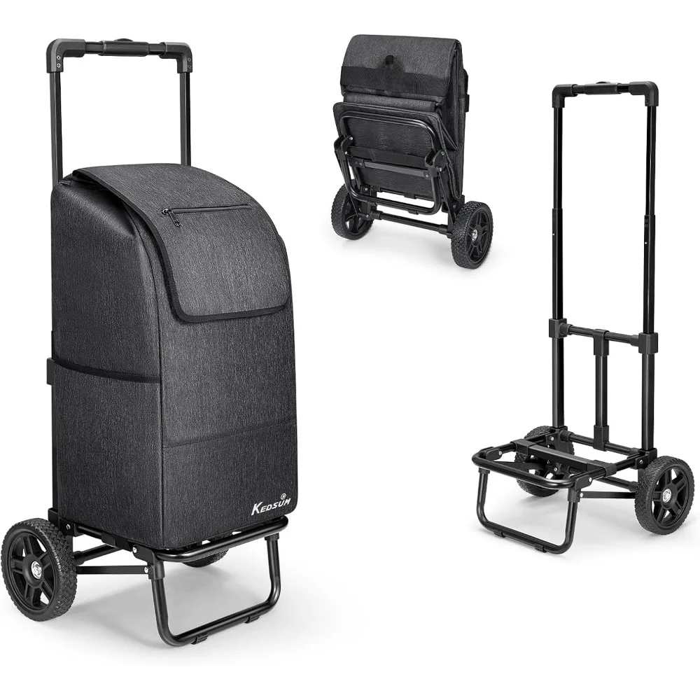

2-in-1 Foldable Shopping Cart with Wheels, 330 lbs Capacity, Waterproof Tote Bag for Groceries, Laundry, and Craft Shows