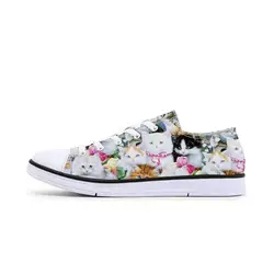 FIRST DANCE Shoes for Women 2019 Spring Shoes Animal Printed Cat Sneakers Shoes for Ladies Low Top Shoes Cute Dog Print Shoes