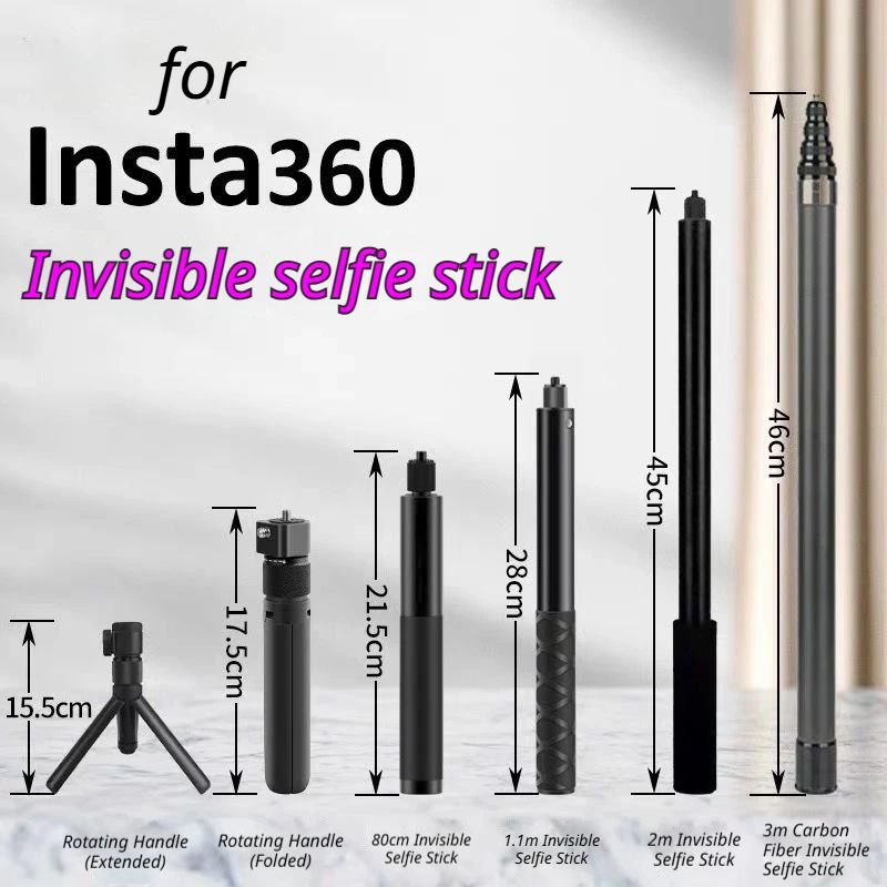 

3M/1.2M Invisible Selfie Stick Carbon Fiber Extended Monopod 47.2" Long Pole Bullet Time Rotating Handle Handheld for Insta360