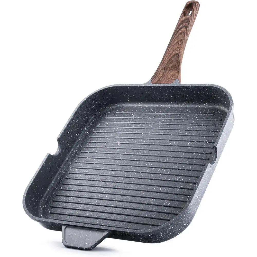 

Durable 12-Inch Nonstick Square Grill Pan with Pour Spouts for Indoor and Outdoor Cooking