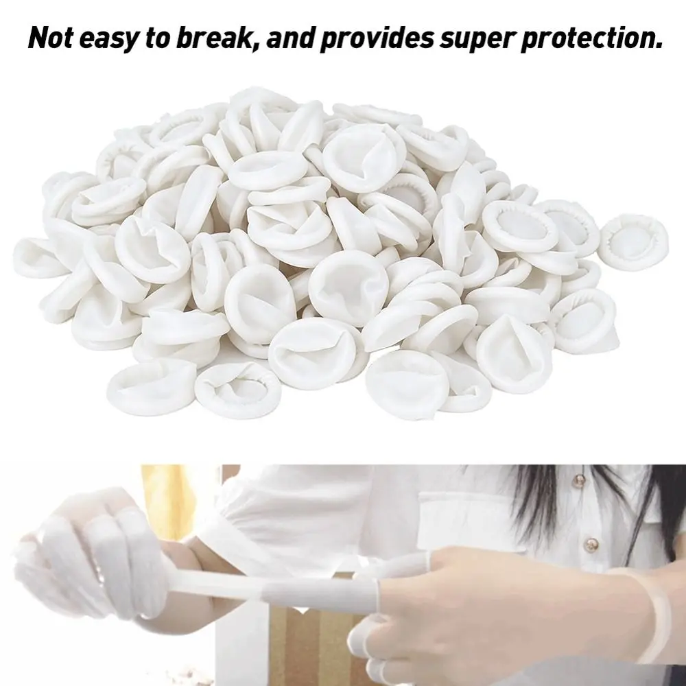 300pcs Powder Free Disposable Finger Cots Milk White Non-Slip Latex Finger Protectors Multi-Used Natural Latex Fingertip Covers