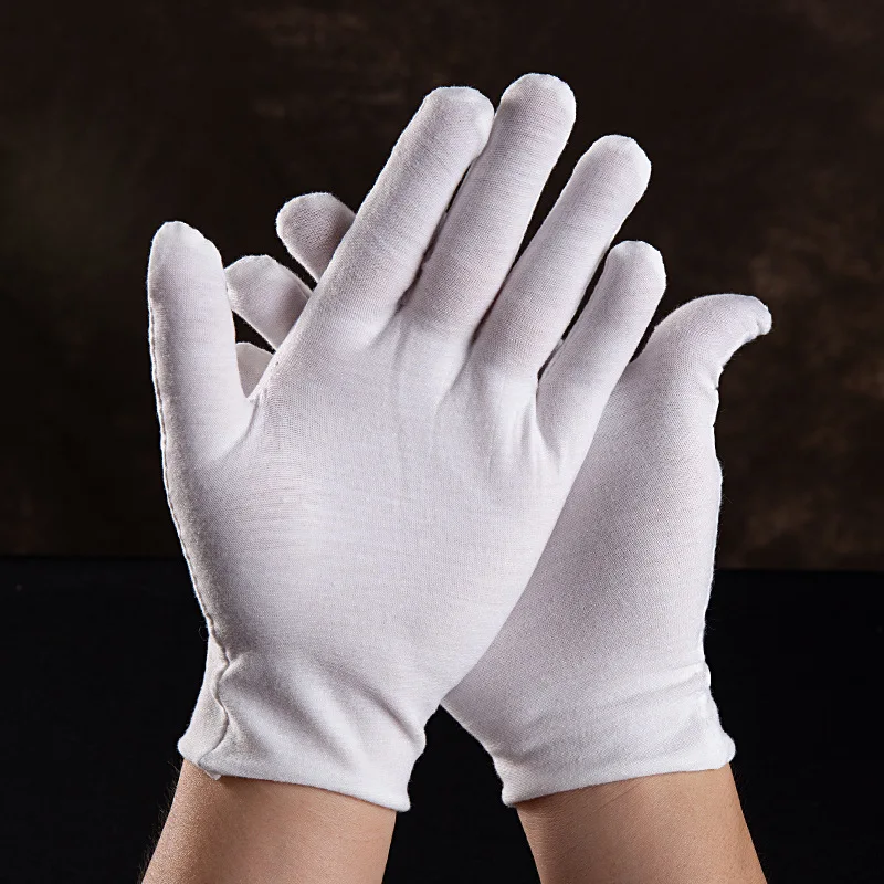 12Pairs White Cotton Gloves Breathable Stretch Cloth Gloves Men Women Jewelry Coin Silver Inspection Parade Serving Work Gloves