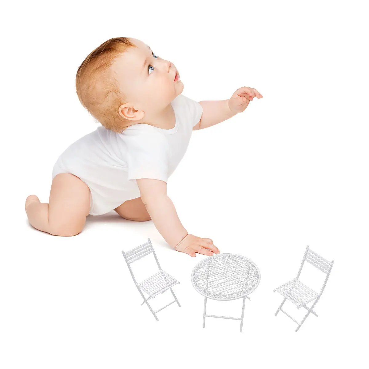 

Набор миниатюрных железных стульев и стола для виллы, белый, ручная работа, для сада и дома, декоративное украшение, интерактивная игрушка для родителей и детей