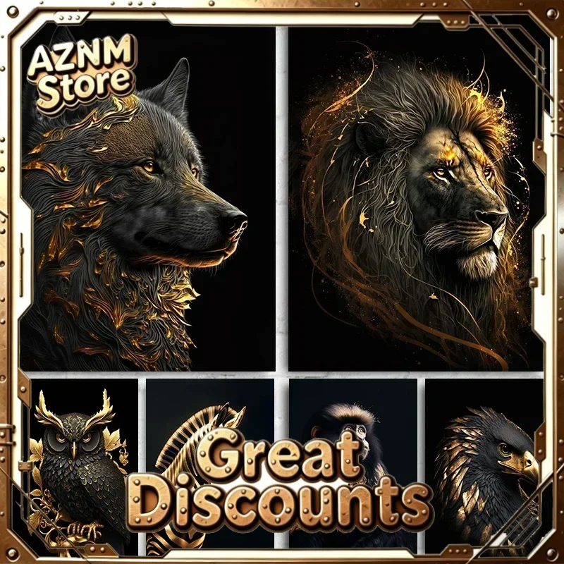 Black And Gold Animals Poster Animal Eagle Lion Carp Wolf Photo Canvas Print Poster Wall Art Decoration Painting Home Decorat