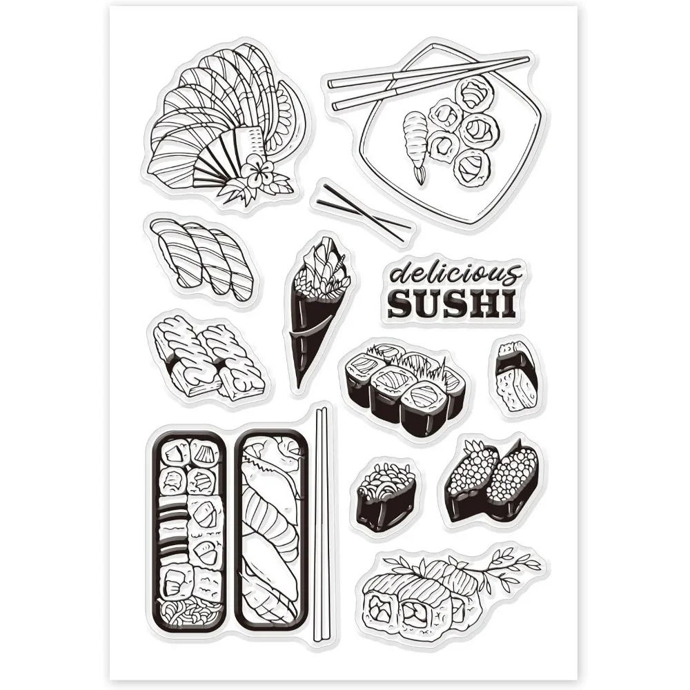 Sushi Theme Clear Stamps Japanese Sushi Transparent Silicone Stamp Seal for Card Making Decoration and DIY Scrapbooking