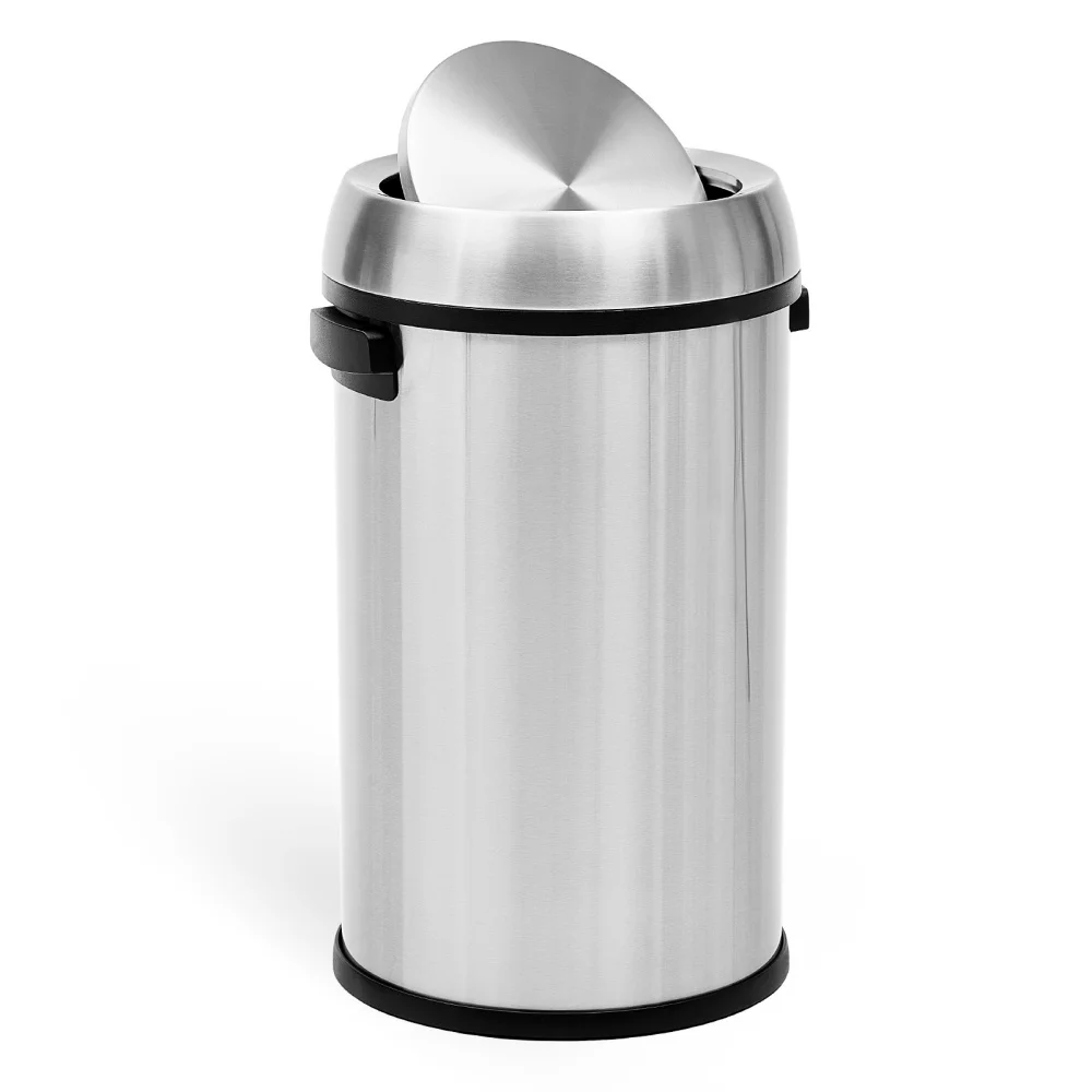 65L/17Gal Trash Can with Swing Top, Commercial Brushed Stainless Steel Outdoor Trash Can, Large Kitchen Trash Can