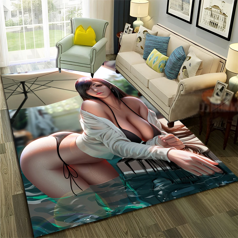 Tifa Aerith Sexy Lace Girl Game Cartoon Carpet Rug for Home Living Room Bedroom Sofa Doormat Decor,Area Rug Non-slip Floor Mat