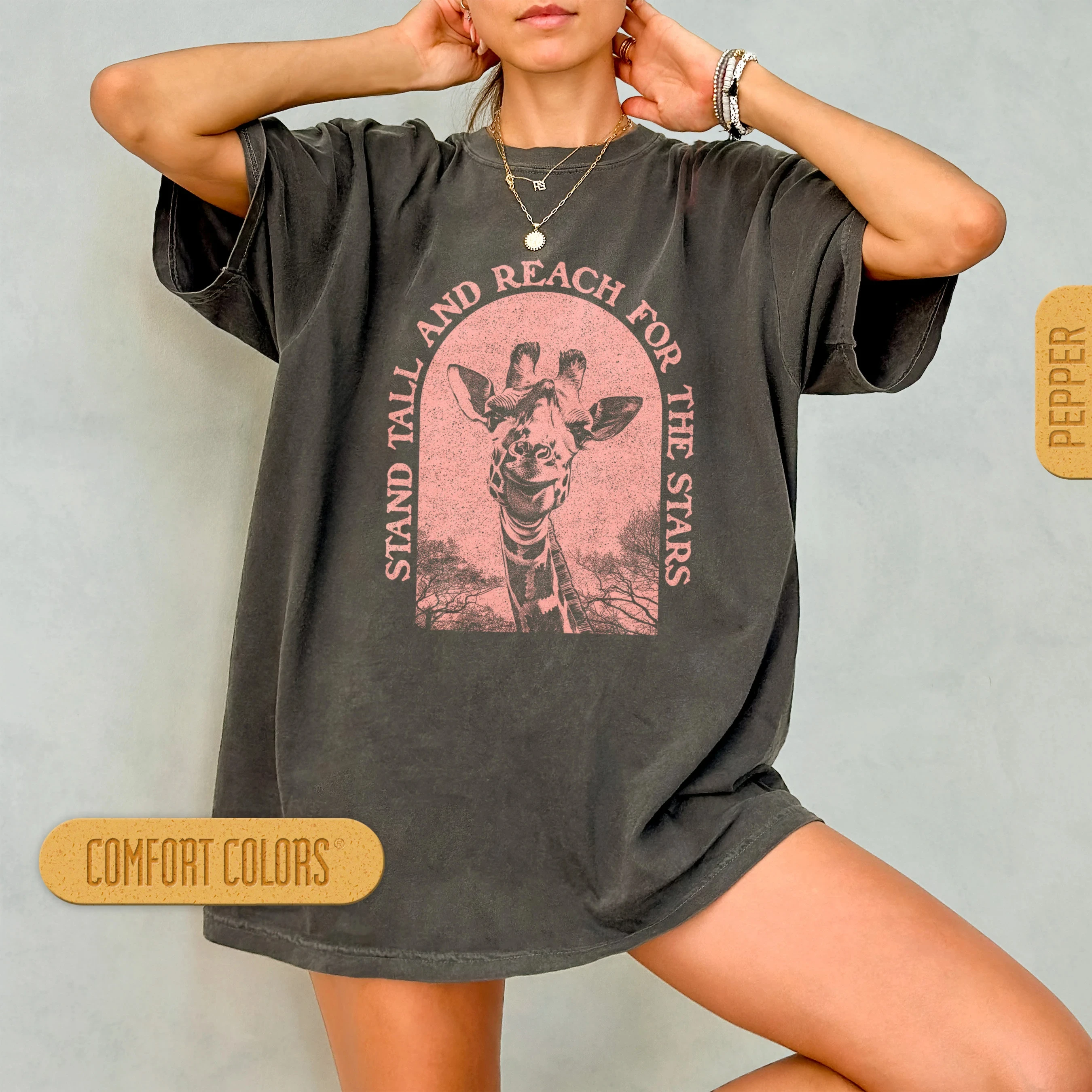 Women's Plus Size Retro Giraffe Pattern T-shirt Cotton Breathable Fashionable and Versatile Unisex Streetwear Oversized