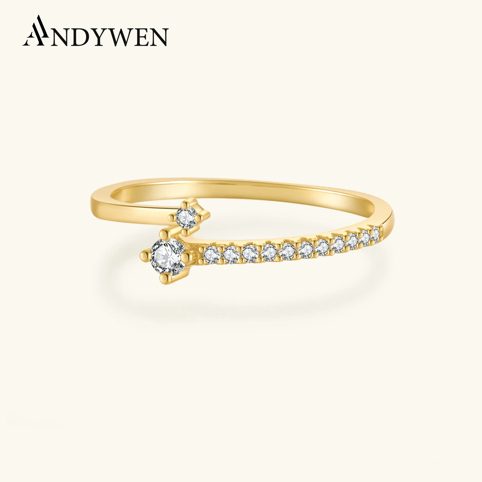 

ANDYWEN New 925 Sterling Silver Gold Swings Zircon Line Rings Party 2023 Crystal CZ Wedding Belong To Fine Jewelry Collection