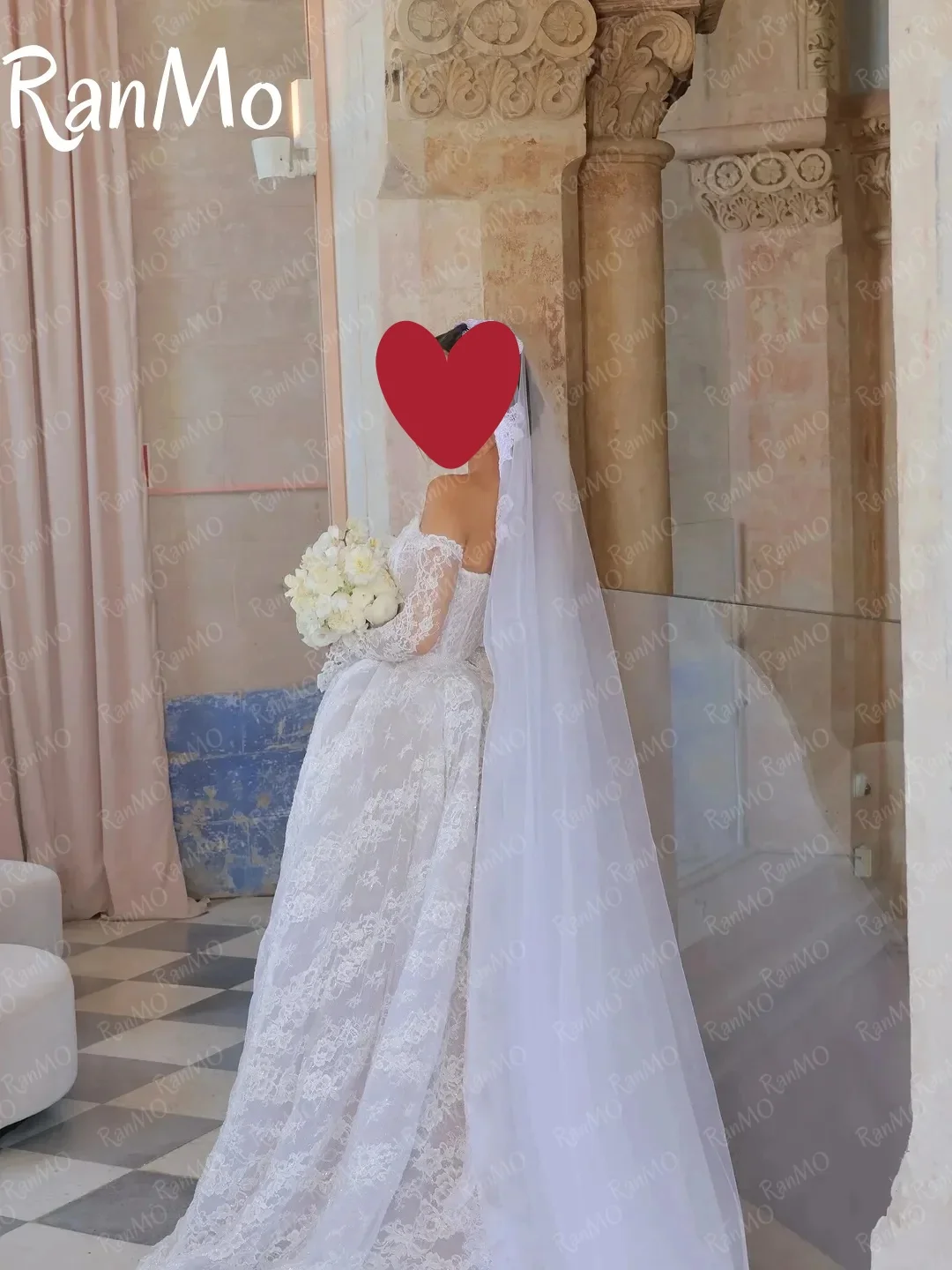 Ranmo 2025 절묘한 라인 웨딩 드레스 긴 소매 레이스 아가 라인 신부 가운 채플 맞춤형 Vestidos De Novia