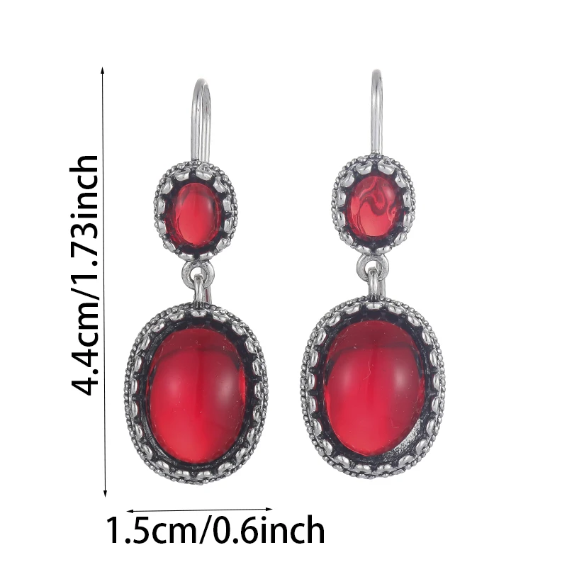 Vintage Inlaid Red Oval Stone Women Earring Classic Personality Ancient Silver Color Drop Earrings Wedding Party Jewelry Gifts