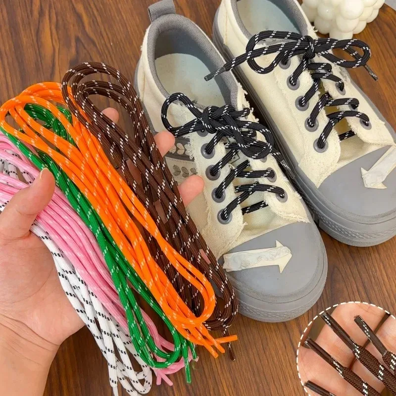 DIY Colorful Diagonal Dots Round Rope Shoelaces Coarse Weave Polyester Shoes Laces for Women Men Sports Casual Sneaker Shoes