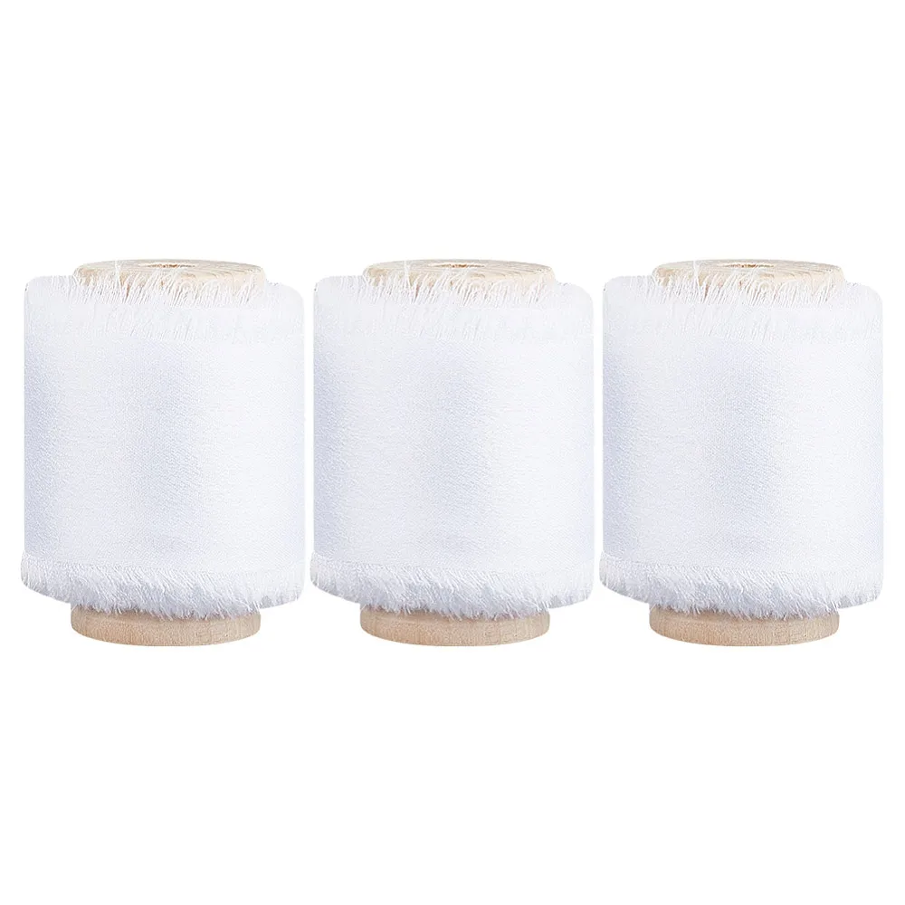 

3 rolls Polyester Satin Frayed Ribbon Clothes Accessories White 1-5/8 inch(40mm) 5 yards/roll