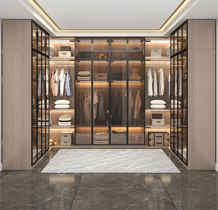 Corner glass wardrobe, modern minimalist, light and luxurious, walk-in closet, large wardrobe