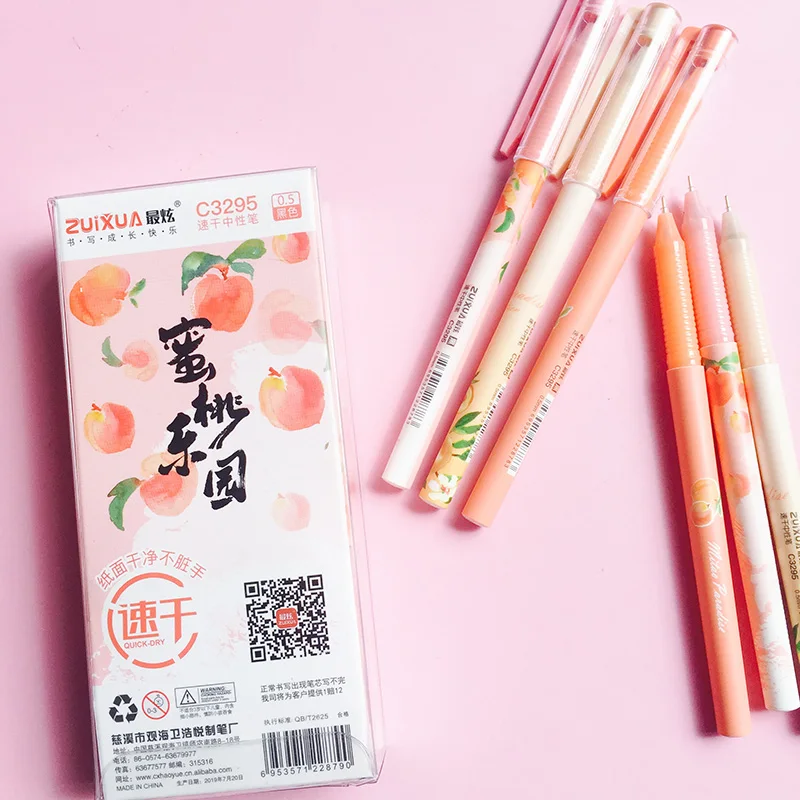 3 PCs Kawaii Fruit Gel pen Stationary Cute Peach Pens School supplies Full Needle Pens for writing Cute Things School items image 6