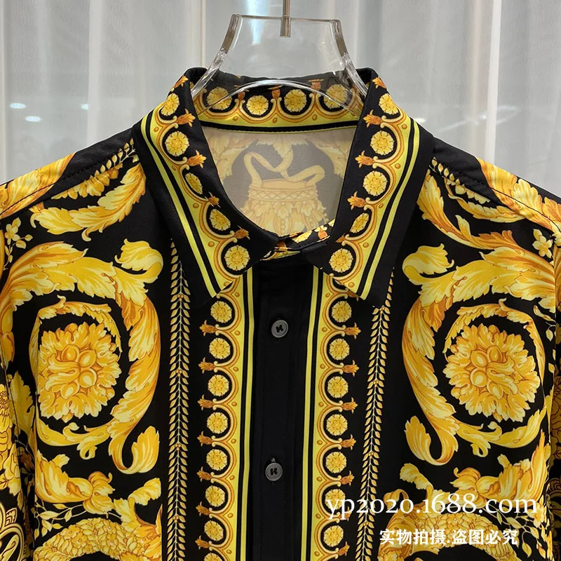 Luxury Royal Shirts Men Casual Full Social Paisley Floral Digital Printing Shirt Manga Longa Prom Party Shirts Roupas Masculinas