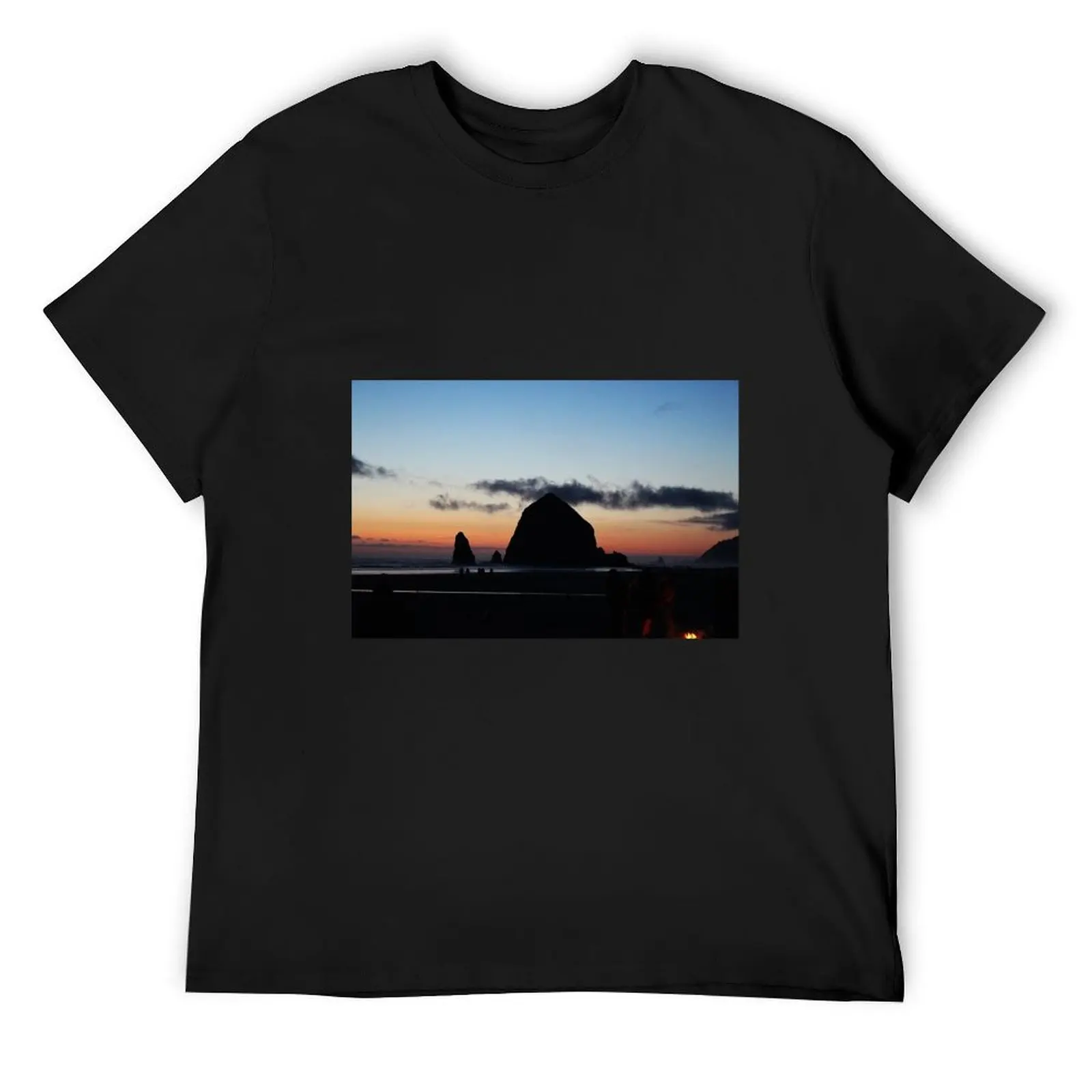 Sunset at Haystack Rock at Cannon Beach, OR T-Shirt custom shirt oversized graphic tee blue archive mens graphic t-shirts pack