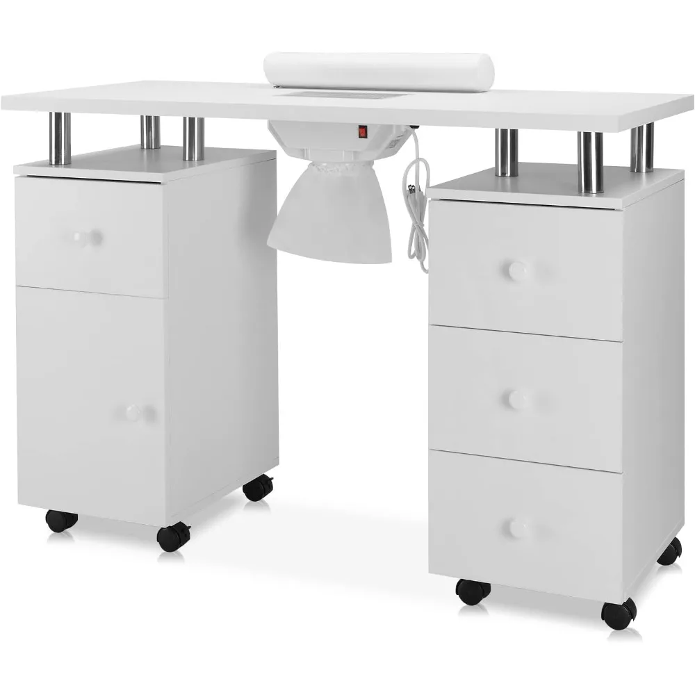 

Manicure Table Nail Desk for Nails Tech, Nails Table Station w/Electric Dust Collector, Nail Makeup Storage for Beauty Salon