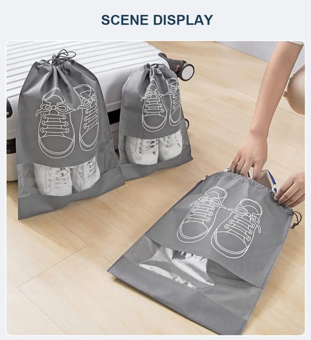 5/10 stücke Schuhe Lagerung Tasche Closet Organizer Vlies Reise Tragbare Tasche Wasserdichte Tasche Kleidung Eingestuft Ziehen Hängen Tasche – Detail 1