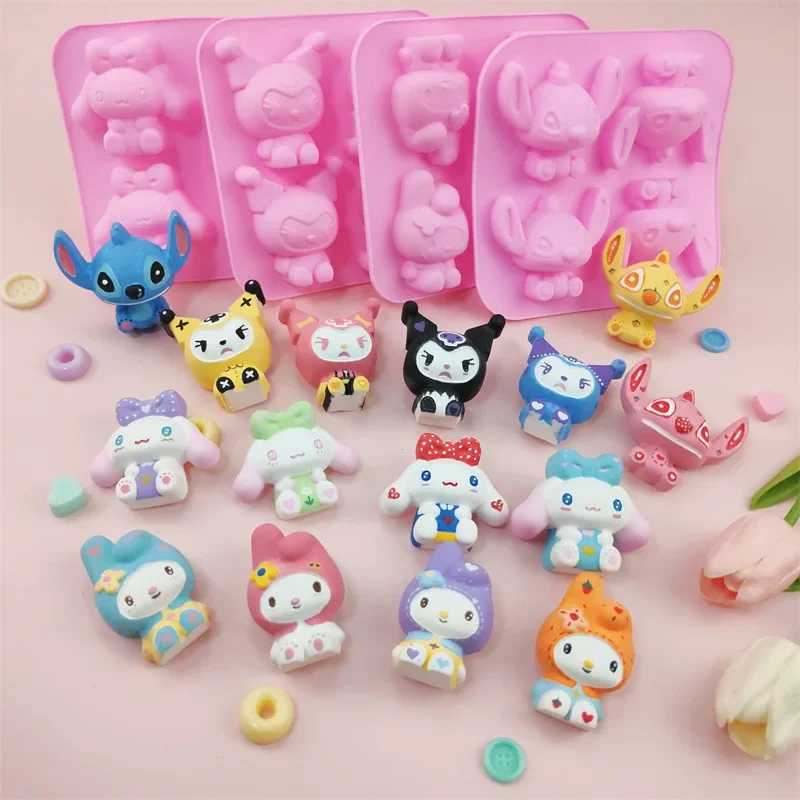 4 Cartoon Gips Mallen Kuromi Crystal Drop Lijm DIY Handgemaakte Siliconen Bakken Cake Pudding Chocolade Mallen Hittebestendig