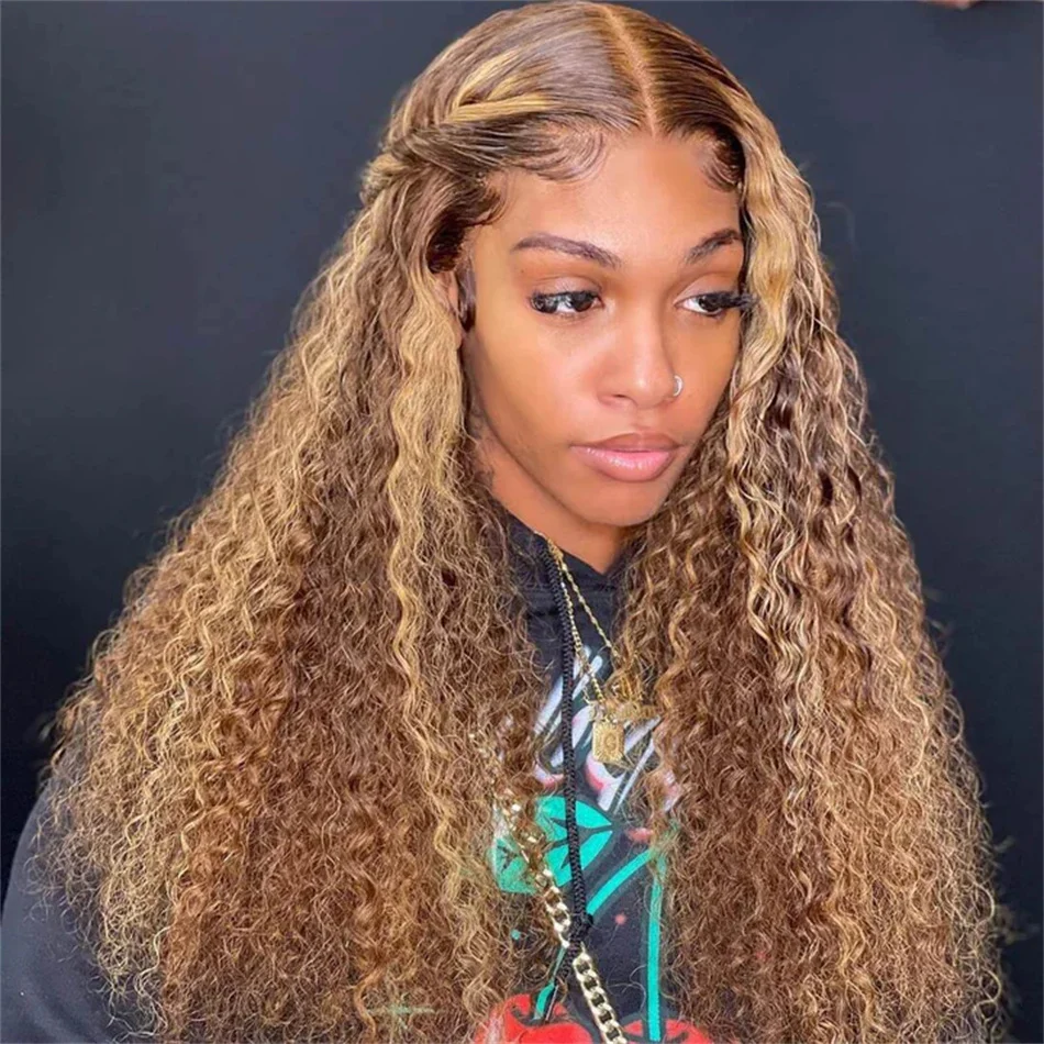 30 36 Inch 4/27 Highlight Colored Ombre Blonde Deep Wave Wig Human Hair Brazilian 13x4 13x6 HD Transparent Lace Frontal Wig