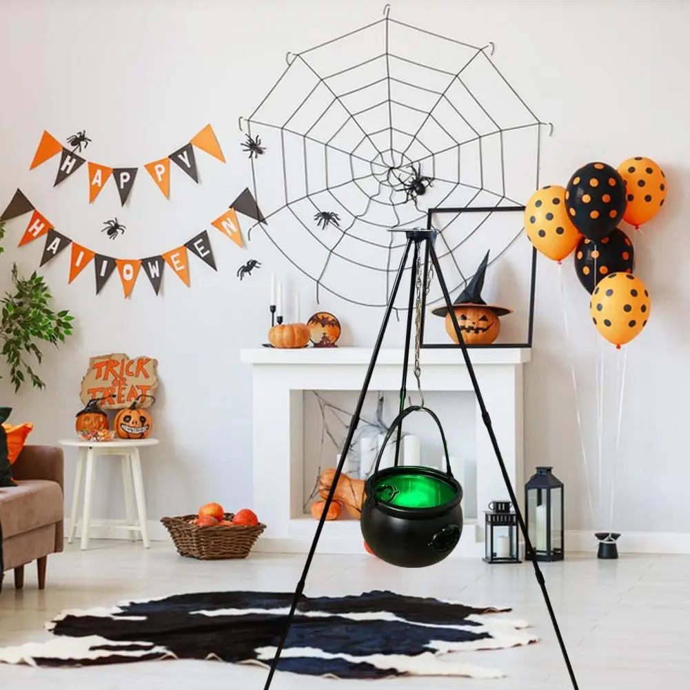 Theme Decor Witch Cauldron Decor Enchanting Halloween Witch Cauldron on Tripod with Green Lights Spooky Black Plastic for Home