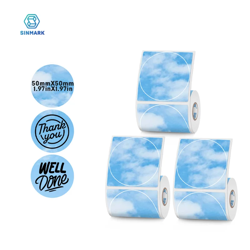 

SINMARK Round Colorful Label Stickers Blue Sky Thermal Paper Gift Tags DIY Cute Stickers Compatible Phomemo M110/M200 Printers